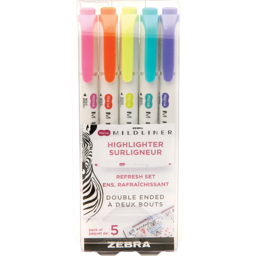 Zebra Mildliner Double Ended Highlighters Assorted Refresh Colours 5/pkg
