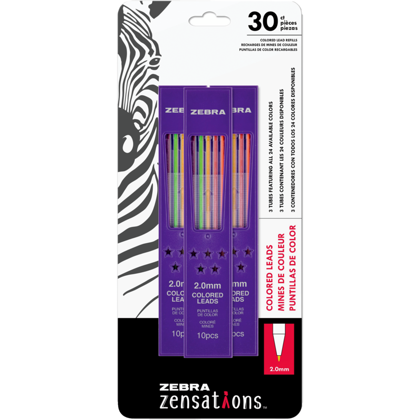 Zebra Zensations Mechanical Coloured Pencil Lead Refills 2.0 mm Assorted Colours 30/pkg