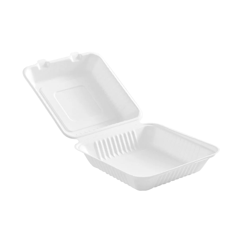 Compostable Hinged Containers - White