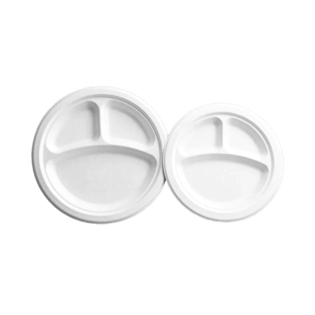 Compostable Plates with Compartments - White / 3 Compartments